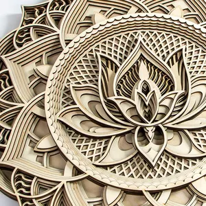 Custom 16.5 In Lotus Flower Wooden Mandala Spiritual Wall Art Wood Laser Cutting Meditation Artwork For Wall Decoration