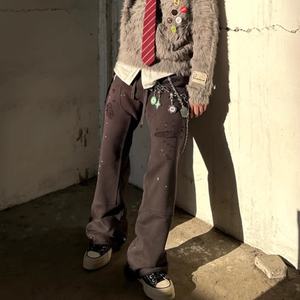 Wholesale 100% Cotton French Terry Paint Style Baggy <b>Carpenter</b> <b>Pants</b> Classic Distressed Fade Washed Double Knee <b>Men's</b> <b>Pants</b> - Product Image 4