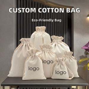 Custom Logo Small Cotton Canvas Drawstring Gift Bag Eco-Friendly Organic Reusable Packaging for Gifts - Product Image 2