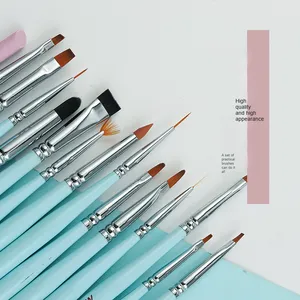 Pinceau à ongles multifonctionnel en nylon à poils plats, manche en plastique, pour nail art, liner, manucure, salon, gel, peinture d'ongles - Product Image 2