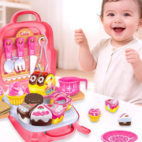 Ensemble de jeu de simulation de cuisine pour enfants, thème gâteau glacé, avec boîte de rangement portable en forme de valise