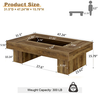 Table basse rectangulaire en bois de chêne rustique avec plateau large et rangement intégré pour salon