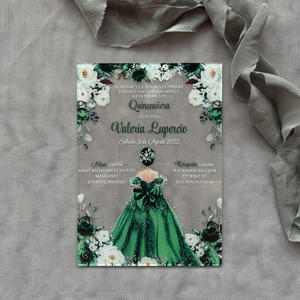 Invitation de fête en acrylique Sweet 16 robe vert émeraude avec impression UV - Product Image 4