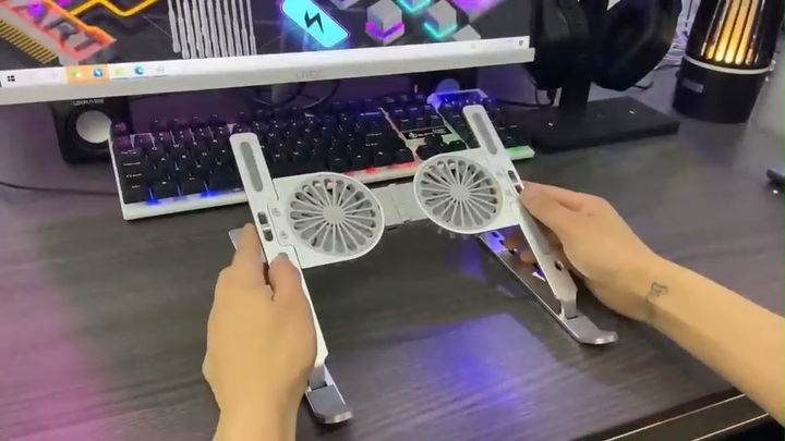 Adjustable Aluminium Laptop Cooling Stand with Double Fans & RGB for 17 ...