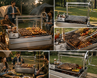 Barbecue au charbon Santa Maria réglable en hauteur avec levage par volant et briques réfractaires pour jardin de villa