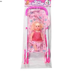 Hot Sale Girl Pretend Play Mini Pink Trolley Eisen rahmen Puppen Wagen Spielzeug Set Musical Schöne Baby puppe Mit Kinderwagen - Product Image 6