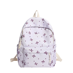 Bow Print Student <b>Backpack</b> <b>Waterproof</b> Nylon School Bag Zipper Softback Large Capacity for Daily School Use - Product Image 1