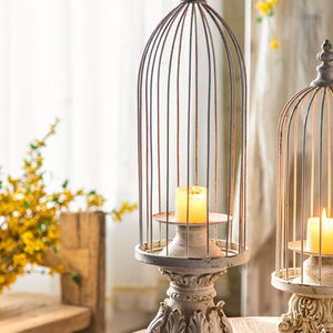 Bougeoir de <span class=keywords><strong>cage</strong></span> à oiseaux blanc s'ouvre au sommet Attrayant porte-bougie de style français Design grand support décoratif pour la maison et le cadeau - Product Image 3