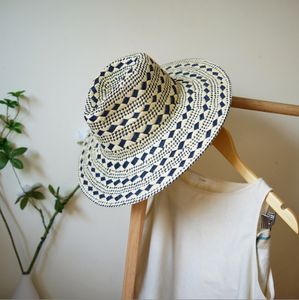 A062701 Nouveau Chapeau de Soleil en Paille à Motif pour les Vacances Bleu+Beige Chapeau <span class=keywords><strong>Jazz</strong></span> Polyvalent d'Été - Product Image 2