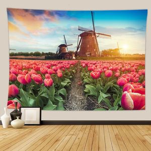 <span class=keywords><strong>Tapiz</strong></span> con Diseño Floral, Tapices de Pared con Motivos Florales, Tapete de Yoga de Poliéster, Decoración Rústica para el Hogar, Toalla, Alfombra, Decoración Romántica para la Pared - Product Image 2