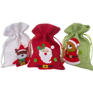 Sacs cadeaux en lin à motifs de Noël variés pour l'emballage textile - Product Image 1