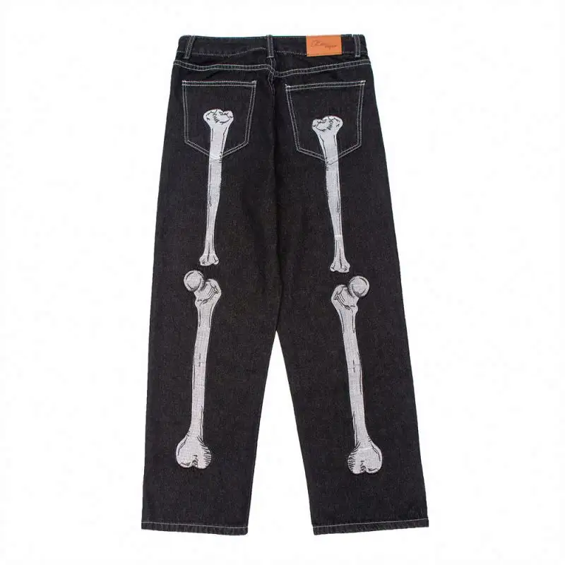 Men's Pocket Men's Jeans Customized Logo Laser Printed Pattern Long Pants Stone Wash Loose Jeans Wholesale