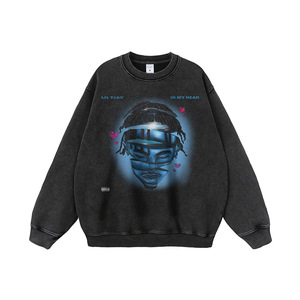 American-style Hip-hop Retro Rap Character <b>Printed</b> Cotton Loose Washed Distressed Hoodie Men's Women's Streetwear Trendy Brand - Product Image 2