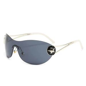 特大ワンピースリムレスサングラスファッションY2Kシェードメガネペンタゴンスターメタルフレーム女性用サングラス - Product Image 2