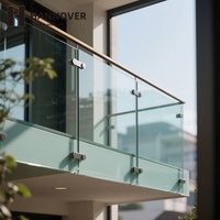 Système de balustrade en verre sans cadre HANNOVER avec bande LED, profilé en aluminium en U, garde-corps en verre trempé pour terrasse extérieure et escalier