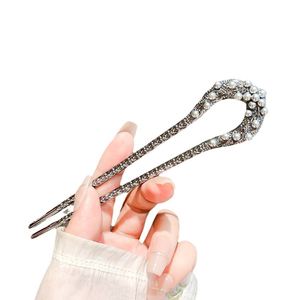 Horquilla de Pelo Metálica en Forma de U para Mujer, Estilo Chino, con Perlas y Hojas, Accesorios para Peinado - Product Image 5