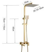 Ensemble de douche en cuivre finition or brossé, robinet noir électroplaqué à double commande eau chaude/froide, douche carrée effet pluie pour salle de bain