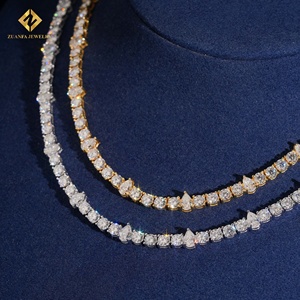 เครื่องประดับ ZUANFA เงินแท้ 925 ชุบทอง 18K สร้อยคอรูปทรงลูกแพร์ ดีไซน์หรูหราสำหรับงานปาร์ตี้ สร้อยแบบเทนนิสขนาด 4 มม. - Product Image 1