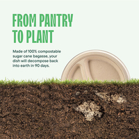 Plaque compostable sans BPA de 9 pouces à 3 compartiments Plaque de bagasse ronde jetable robuste Plaque en fibre de canne à sucre biodégradable