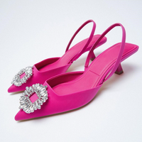 Escarpins de luxe en satin pour femme, grande taille, à bout pointu, avec strass, talons hauts, sandales de soirée, mariage, chaussures de mariée pour femme