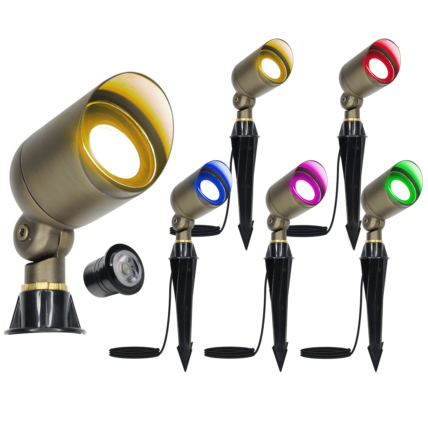 LED MR16 LED Spotlight for Landscape Garden Lighting RGBW Brass Landscape Lighting Outdoor Garden Lights 6W IP65
