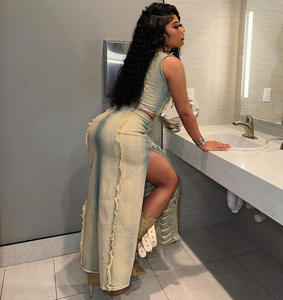 Ihoov ชุด<span class=keywords><strong>2</strong></span>ชิ้นเสื้อยีนส์มีรูระบายสำหรับผู้หญิงเสื้อผ้าผู้หญิง - Product Image 4