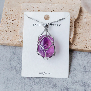 Collier en bambou tressé avec pendentif en <span class=keywords><strong>pierre</strong></span> naturelle roulée et cristal, idéal pour un cadeau - Product Image 2