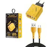 Adaptateur secteur rapide 120W en gros avec 4 ports et câble 4-en-1, prise UE, charge rapide USB pour téléphone portable