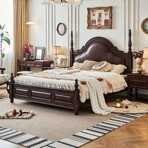American Solid Wood Bed <b>Cherry</b> Wood <b>Top</b> Layer Cowhide Soft Leather 1.8m Box Bed Diroborg Furniture <b>Cherry</b> Wood Full Bed - Product Image 1