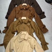 Veste en Faux Daim Premium avec Ceinture pour Femmes, Coupe Asymétrique, Boutons, Vêtement d'Extérieur Court en Marron Camel