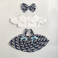 [Uniquement en tissu] Tenue pour poupée Lina Bear de taille moyenne 30 cm - Robe florale bleue et blanche avec nœud, ensemble chemise blanche, accessoire pour poupée