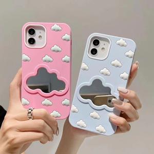 Carcasas Para Celulares custodie per telefono specchio trucco per <span class=keywords><strong>iPhone</strong></span> 14 13 12 11 Cover posteriore nuvola 3D carina per donna ragazza - Product Image 1