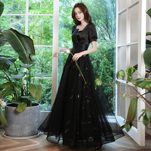 Black Evening Gown A-Line Square Collar Long Dress For Formal Events And Parties - Product Image 3