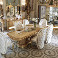 Table à manger ronde de luxe sculptée en bois d'or 24K du maître italien pour 8 personnes pour restaurants de style royal cuisines meubles de restaurant