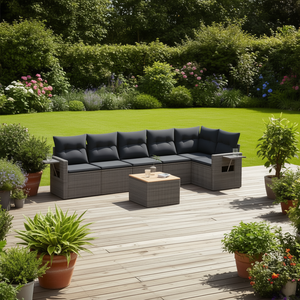 Conjunto de Sofás de Jardín de Ratán Gris Oscuro, 6 Plazas, Resistente a la Intemperie, Muebles de Exterior de Diseño Contemporáneo - Product Image 2