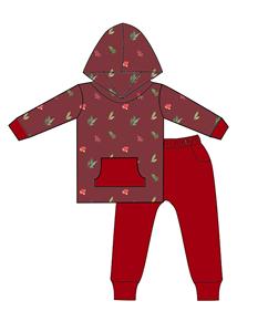 Qingli Oem Factory Price Custom Floral Printed Children Bamboo Long Sleeve Hoodies Set Jogger Tracksuit - Product Image 4