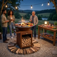 Fournitures de jardin : Barbecue à charbon d'extérieur robuste et mobile, Brasero Plancha, foyer avec roues pour patio et jardin