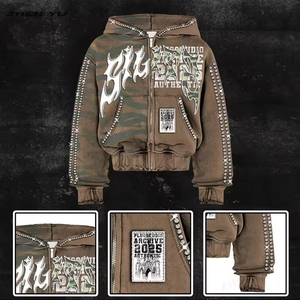 Áo khoác thiết kế thời trang nam YUCHEN, chất liệu cotton, kiểu dáng rộng, in hình, thêu, giặt acid, sản xuất theo yêu cầu. - Product Image 3