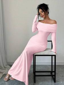 Robe de soirée simple <span class=keywords><strong>rose</strong></span> pour femmes, robe de demoiselle d'honneur de mariage, robe longue haut de gamme pour femmes, robe de soirée longue - Product Image 1