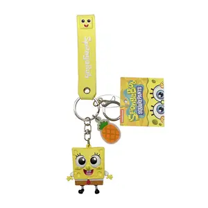 Wholesale fashion cartoon silicone key ring 3D mini SpongeBob Squarepants key ring soft PVC key ring