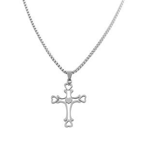 Stainless Steel <b>Cross</b> Pendant Necklace Men Heart Shape Geometric Design 120183 - Product Image 2