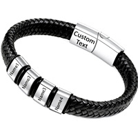 Bracelet en cuir tressé avec perles en acier inoxydable personnalisées, fermoir magnétique gravé, cadeau, bracelet commémoratif familial multi-noms