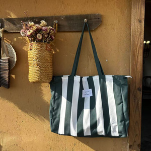 Bolsa de Playa de Lona a Rayas de Algodón Suave para Mujer, Personalizable con su Logotipo, Gran Capacidad - Product Image 2