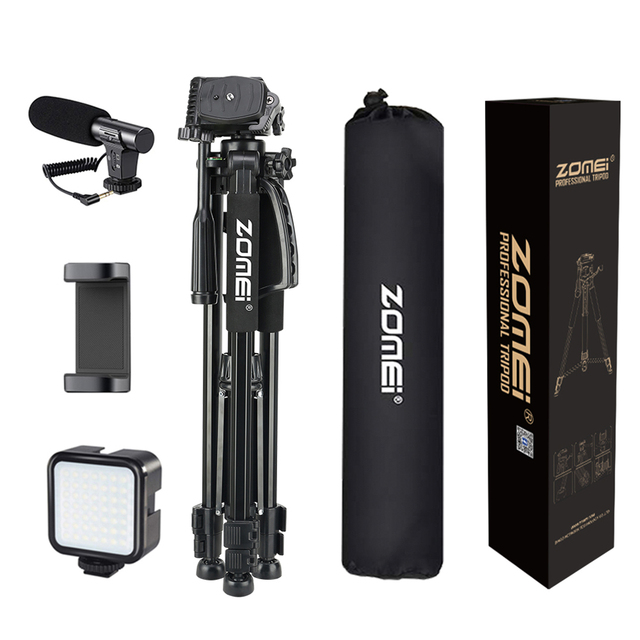 Vlog Kit Zomei 1200 Tripod Stand Mini Fill Light Microphone Cell Holder 5kg Load Capacity Adjustable Color Temperature For Phone