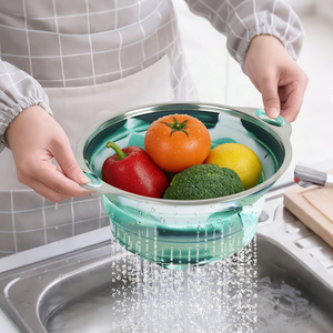 Cestas de Almacenamiento de Cocina con Doble Filtro de Color Camuflaje, Coladores Plegables de Silicona para Alimentos - Product Image 2