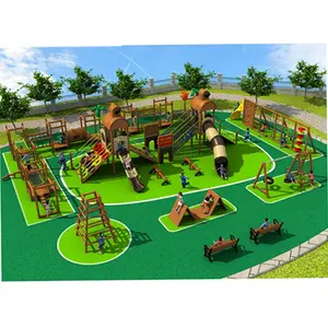 Personalizado grandes crianças ao ar livre equipamentos de playground parque de estruturas de madeira combinação de slides