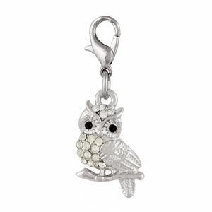 Ciondolo a forma di gufo in argento sterling con occhi di cristallo e strass per la creazione di gioielli - Product Image 2