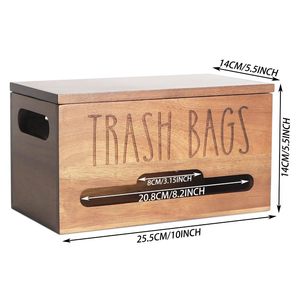 Boîte de rangement pour sacs poubelles en bois, montage mural, organisateur de cuisine en bois massif, distributeur coulissant - Product Image 4