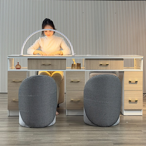 Table de manucure moderne de luxe léger avec aspirateur haute puissance, pour trois personnes, avec chaises, le favori des influenceurs - Product Image 3
