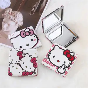 Lovely 2024 New Style All in Stock Helloed Kitty KT Cat Square Travel Custom Logo Foldable Pocket Makeup Beauty Mirror